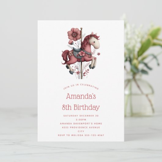 Whimsical Carousel Horse Image Birthday 招待状 (スタンド正面)