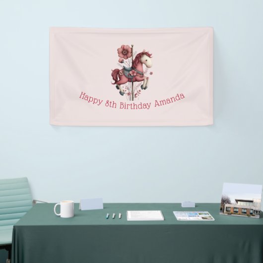 Whimsical Carousel Horse Image Birthday 横断幕 (トレードショー)