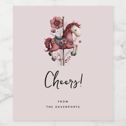 Whimsical Carousel Horse Image Cheers ワインラベル (シングルラベル)