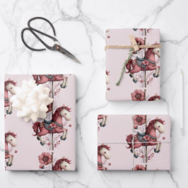 Whimsical Carousel Horse Image Pattern ラッピングペーパーシート