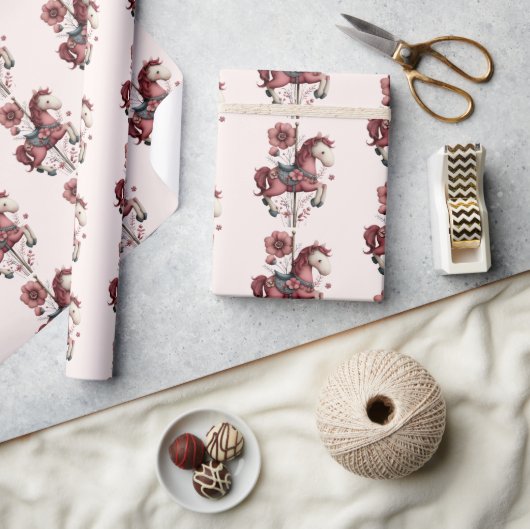  Whimsical Carousel Horse Image Pattern ラッピングペーパー (クラフト)