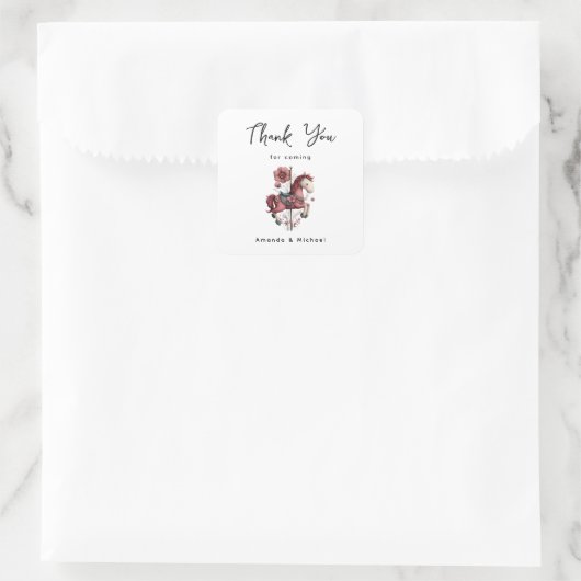 Whimsical Carousel Horse Image Thank You スクエアシール (バッグ)