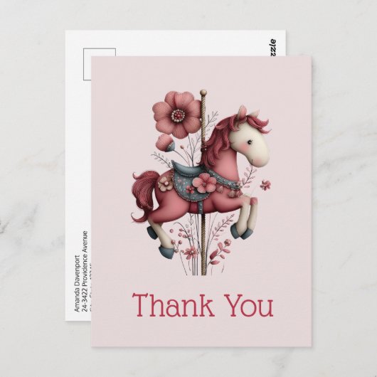 Whimsical Carousel Horse Image Thank You ポストカード (正面/裏面)