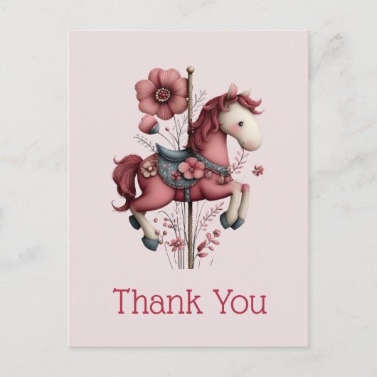 Whimsical Carousel Horse Image Thank You ポストカード (正面)