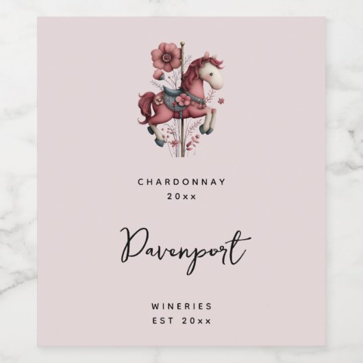 Whimsical Carousel Horse Image Wine Making ワインラベル (シングルラベル)