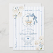 Whimsical Carriage French nursery Blue Baby shower 招待状 (正面)