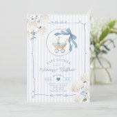 Whimsical Carriage French nursery Blue Baby shower 招待状 (スタンド正面)
