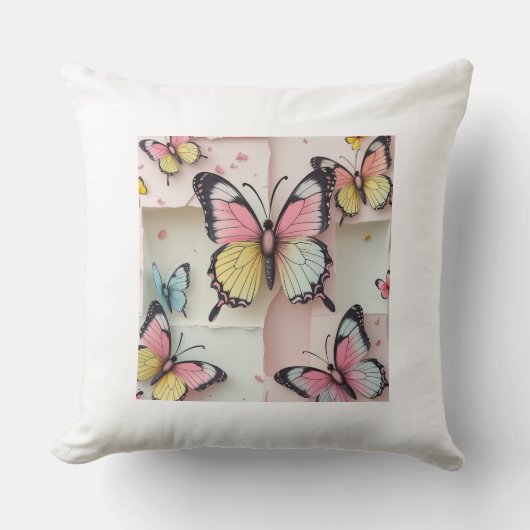 🦋 Whimsical Cartoon Butterfly Pillow – Cute Natur クッション (正面)