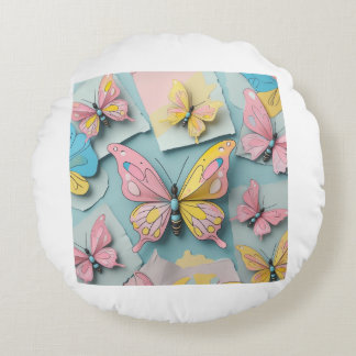 🦋 Whimsical Cartoon Butterfly Pillow – Cute Natur ラウンドクッション