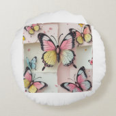 🦋 Whimsical Cartoon Butterfly Pillow – Cute Natur ラウンドクッション (裏面)