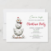 Whimsical Cartoon Chickens Holiday Party Invites 招待状 (正面)
