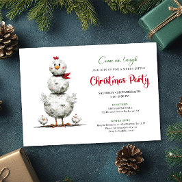 Whimsical Cartoon Chickens Holiday Party Invites 招待状