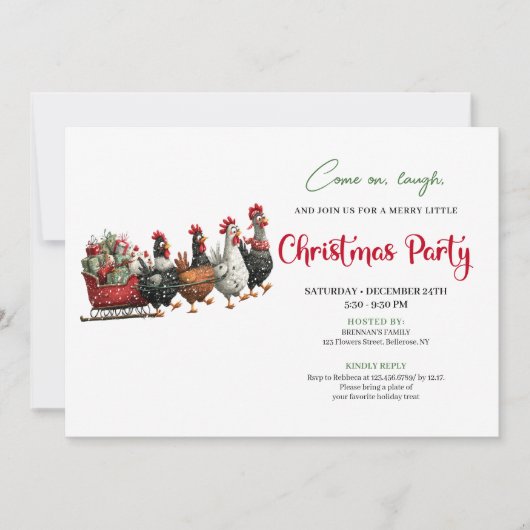 Whimsical Cartoon Chickens Modern Holiday Invites 招待状 (正面)