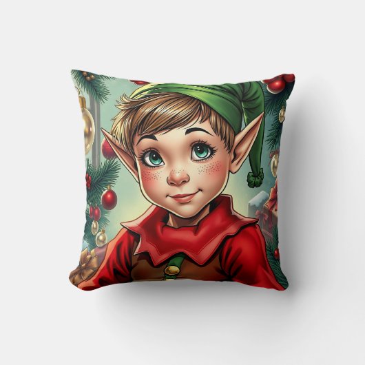 Whimsical Cartoon Elf | Christmas クッション (正面)