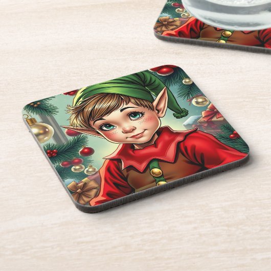 Whimsical Cartoon Elf | Christmas コースター (左側)
