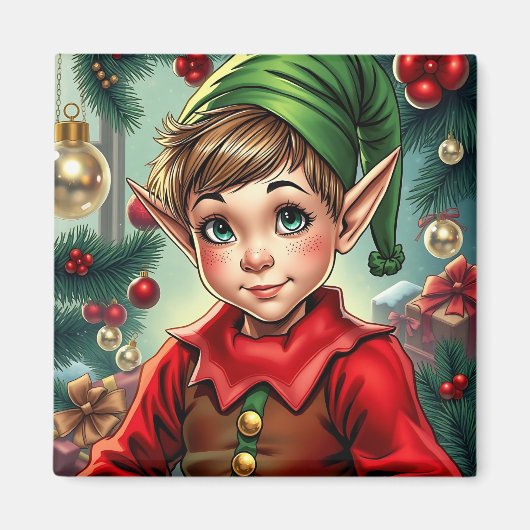 Whimsical Cartoon Elf | Christmas マグネット (正面)