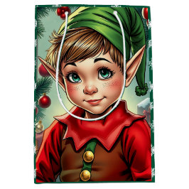 Whimsical Cartoon Elf | Christmas ミディアムペーパーバッグ