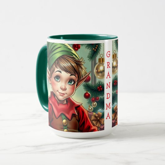 Whimsical Cartoon Elf | Christmas Personalized マグカップ (正面左)