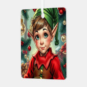 Whimsical Cartoon Elf | Personalized Christmas メタルオーナメント (正面左)
