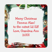 Whimsical Cartoon Elf | Personalized Christmas メタルオーナメント (裏面)