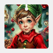 Whimsical Cartoon Elf | Personalized Christmas メタルオーナメント (正面)