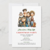 Whimsical Cartoon Family Red Green Holiday Invite 招待状 (正面)