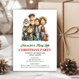 Whimsical Cartoon Family Red Green Holiday Invite 招待状