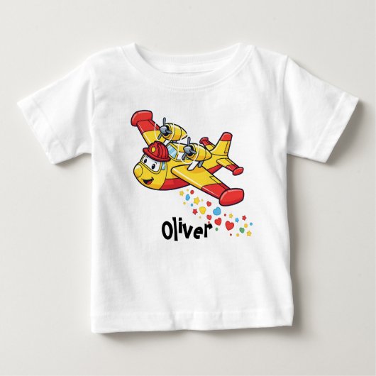 Whimsical Cartoon Firefighter Plane ベビーTシャツ (正面)