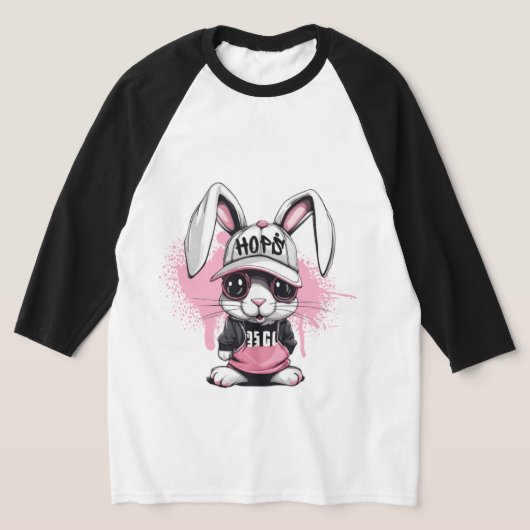 Whimsical Cartoon Hip Hop Bunny Tシャツ (レイダウン)