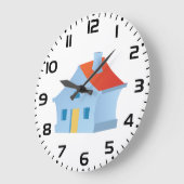 Whimsical Cartoon House Colorful Playful Home ラージ壁時計 (傾斜)