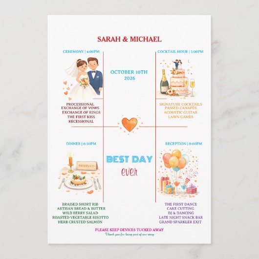 Whimsical Cartoon Icons Wedding Timeline Program プログラム (正面)