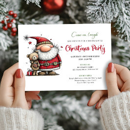 Whimsical Cartoon Santa Claus Holiday Party Invite 招待状