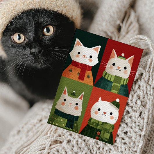 Whimsical Cartoon Xmas Cute Cats Meowy Christmas  シーズンカード
