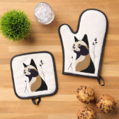 Whimsical Cat 鍋つかみ&鍋敷きセット (トップダウン)