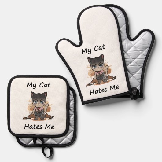 Whimsical Cat 鍋つかみ&鍋敷きセット (正面/裏面)