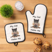 Whimsical Cat 鍋つかみ&鍋敷きセット (トップダウン)