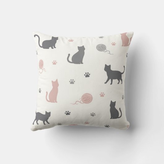 Whimsical Cat and Yarn Silhouette Pattern クッション (裏面)