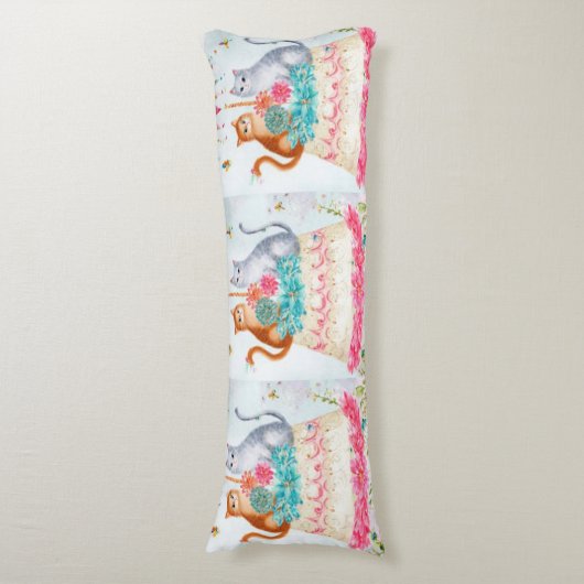 Whimsical Cat Birthday Celebration ボディピロー (正面縦)