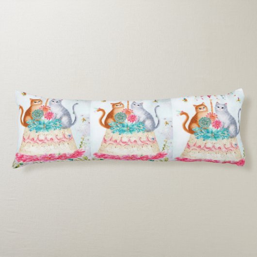 Whimsical Cat Birthday Celebration ボディピロー (正面)