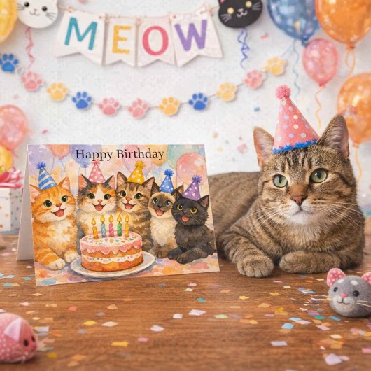 Whimsical Cat Birthday Cute Party Cats Kids カード