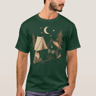 Whimsical Cat Camping Scene Design friends Tシャツ