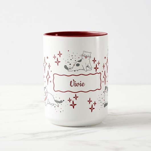 Whimsical Cat Custom Name マグカップ (中央)