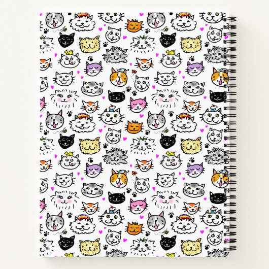 Whimsical Cat Faces Pattern ノートブック (裏面)