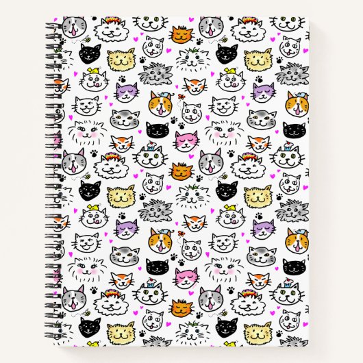 Whimsical Cat Faces Pattern ノートブック (正面)