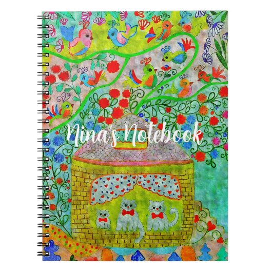 "Whimsical Cat Family & Enchanted Garden ノートブック (正面)