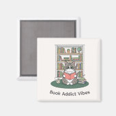 Whimsical Cat Glasses Reading Bookshelf Cute Decor マグネット (正面/裏面)