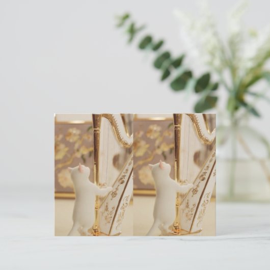 Whimsical Cat Harpist – Postcard ポストカード (スタンド正面)