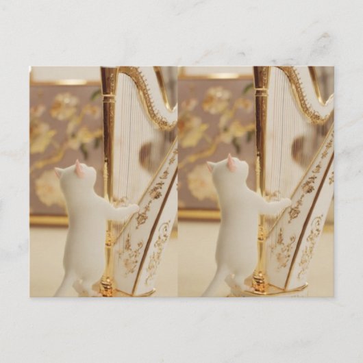 Whimsical Cat Harpist – Postcard ポストカード (正面)