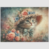 Whimsical Cat In Floral Hat Decoupage  薄葉紙 (正面)