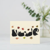 Whimsical Cat Line Art with Autumn Leaves  ポストカード (スタンド正面)